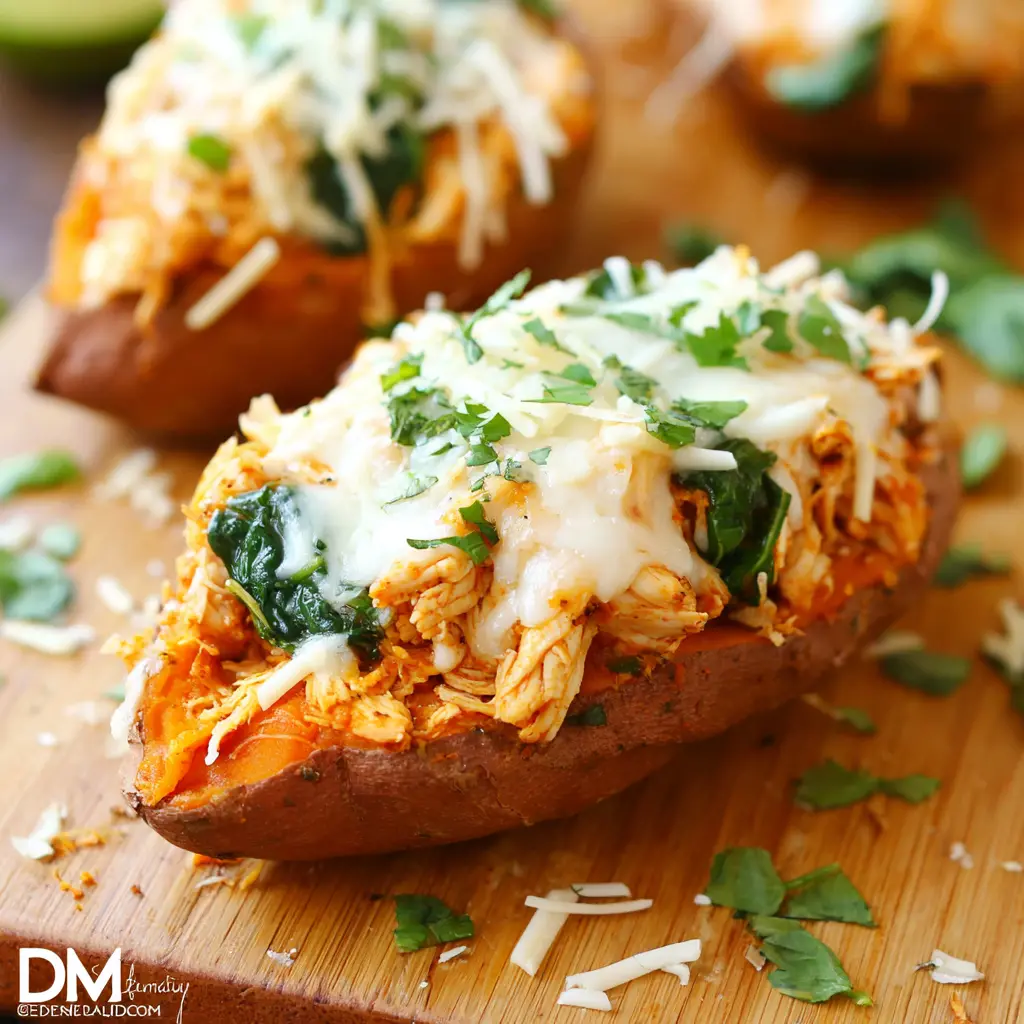 Amazing Healthy Mexican Chicken Stuffed Sweet Potatoes with Spinach
