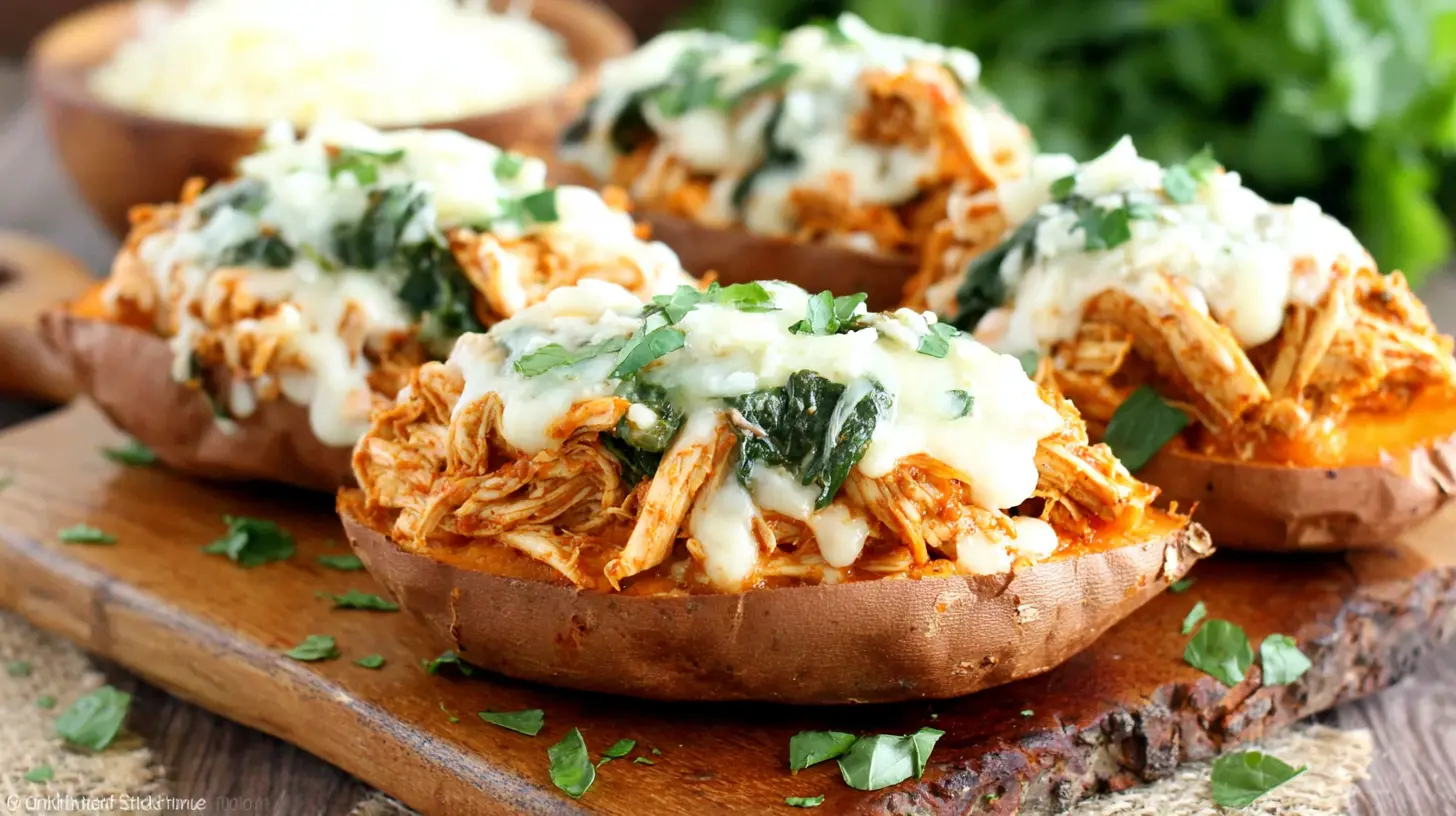 fully plated mexican chicken stuffed sweet potatoes with avocado and lime