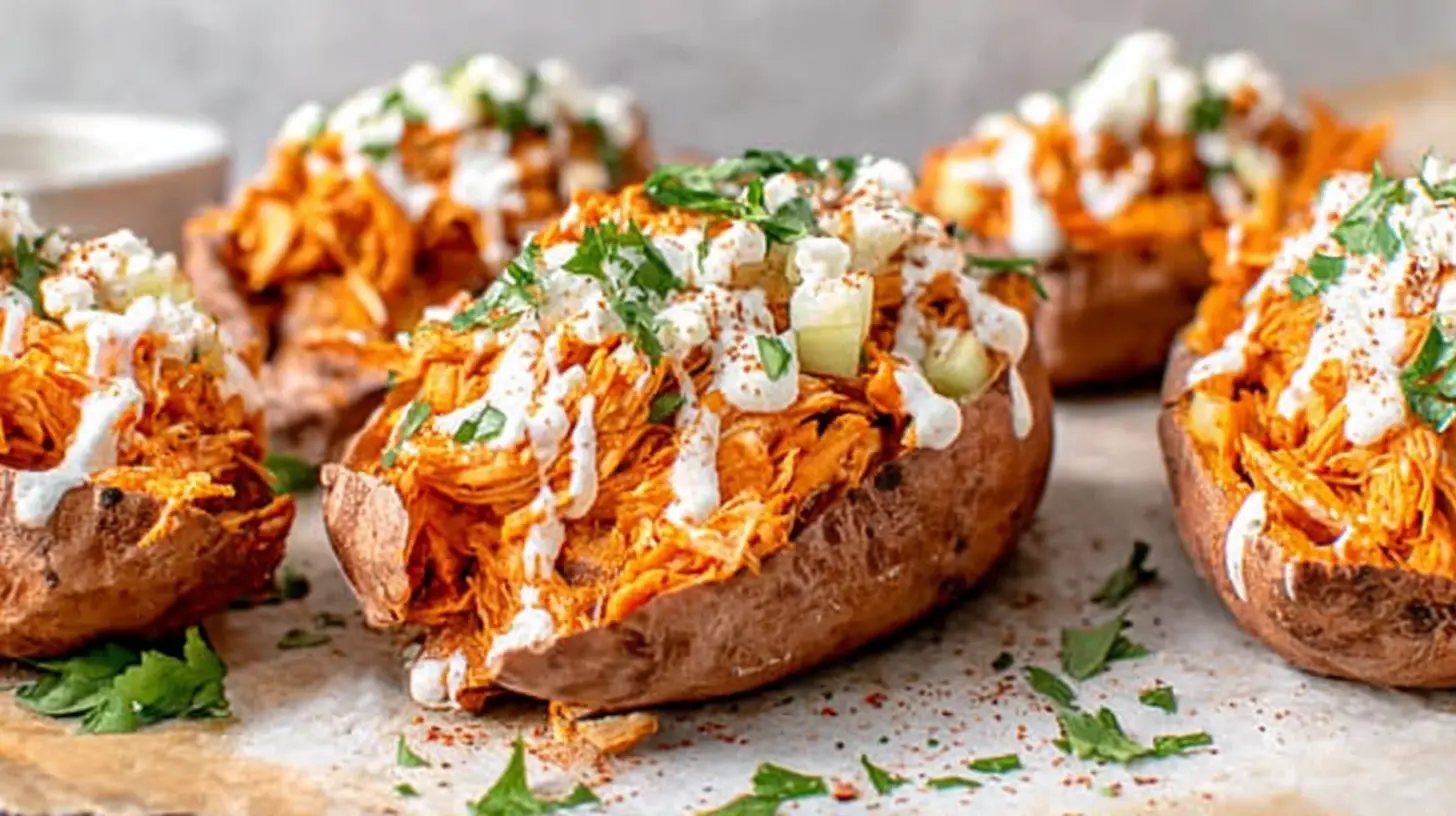 buffalo chicken stuffed sweet potatoes recipe, your new favorite dinner