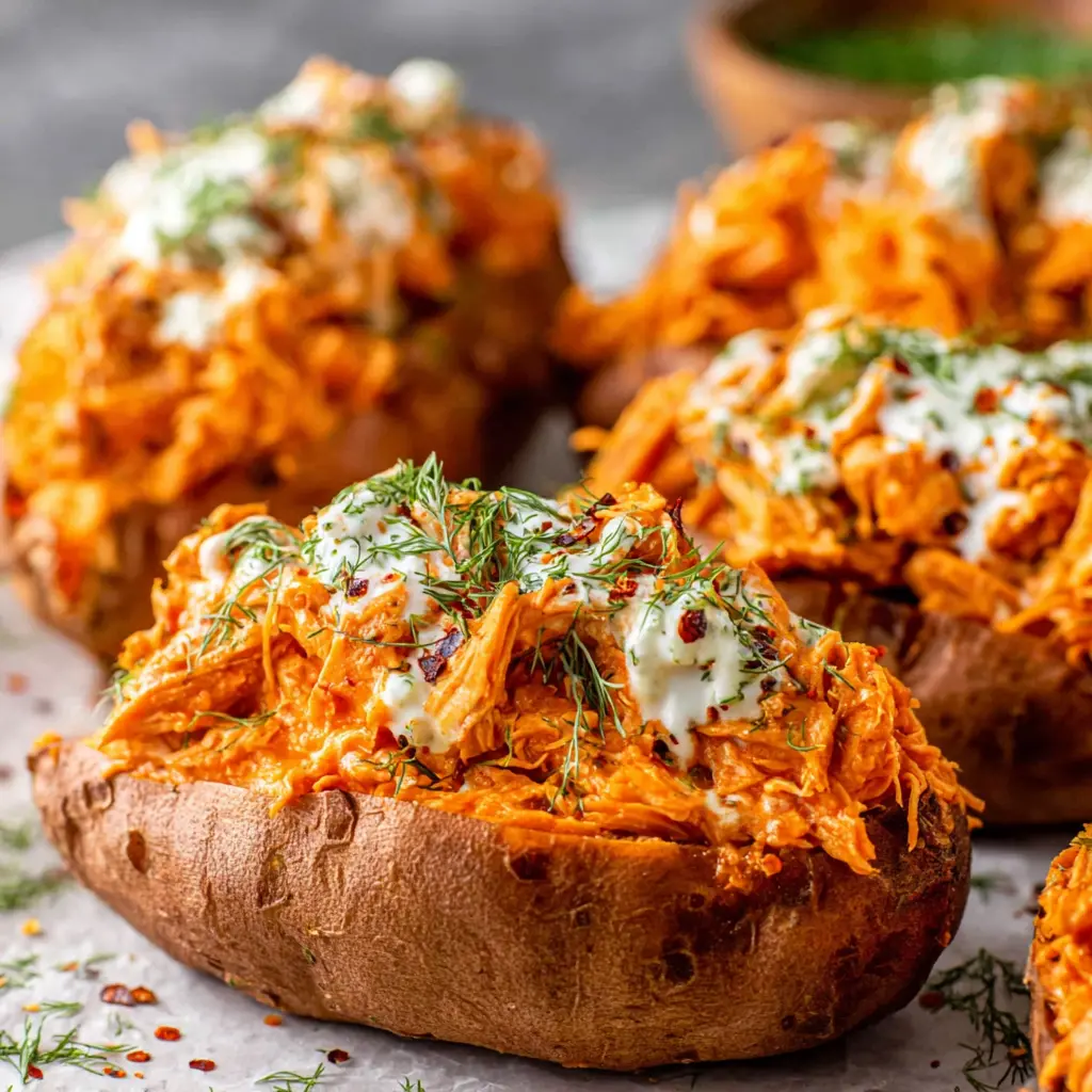 mexican chicken stuffed sweet potatoes buffalo close up