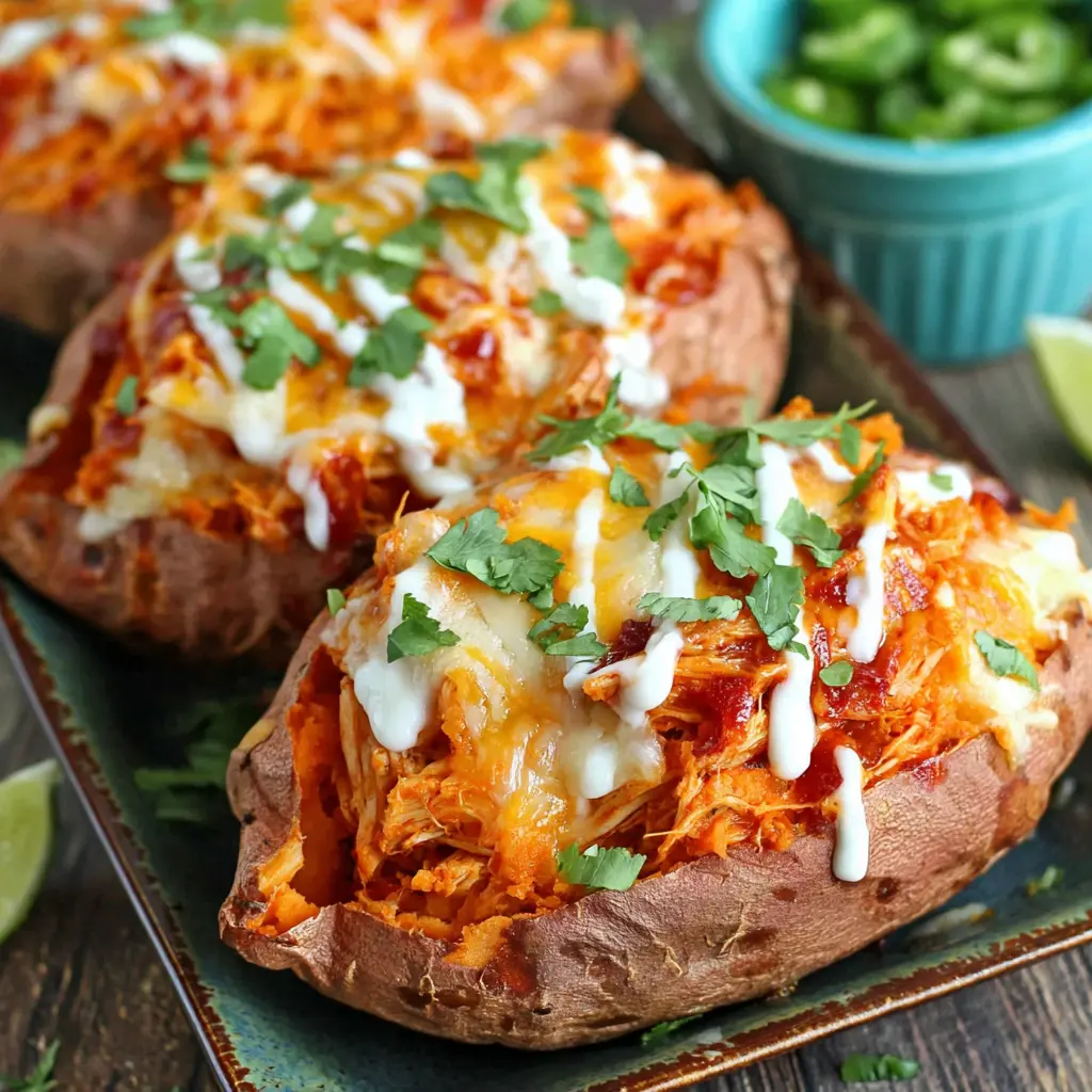 close up of cheesy topping on mexican chicken and sweet potato bake
