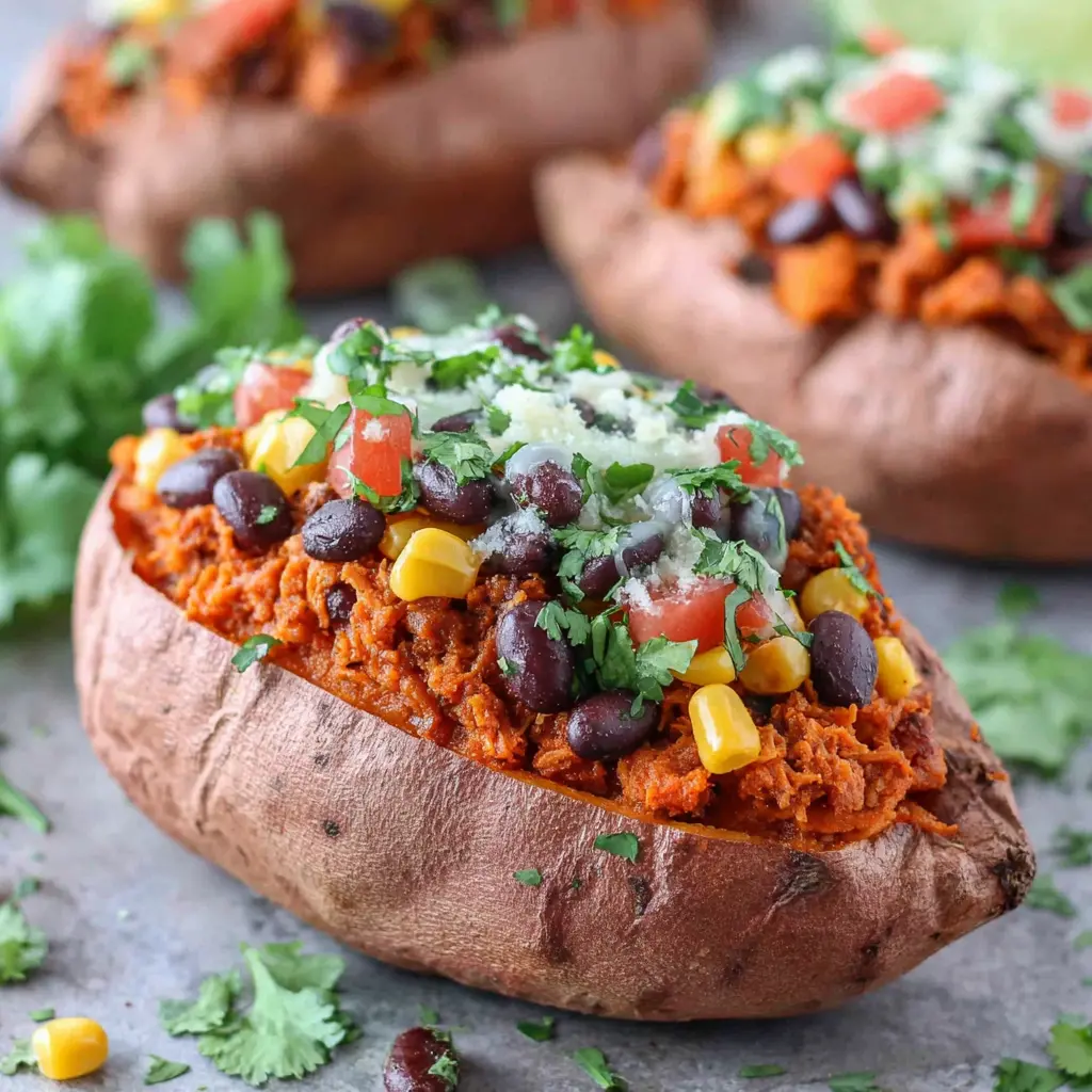 close up of lentil filling for vegan stuffed sweet potatoes