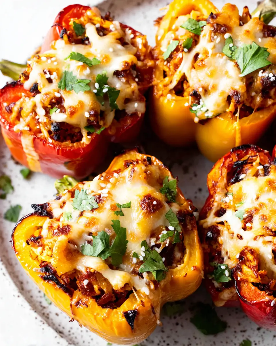 oven baked bbq chicken stuffed peppers close up