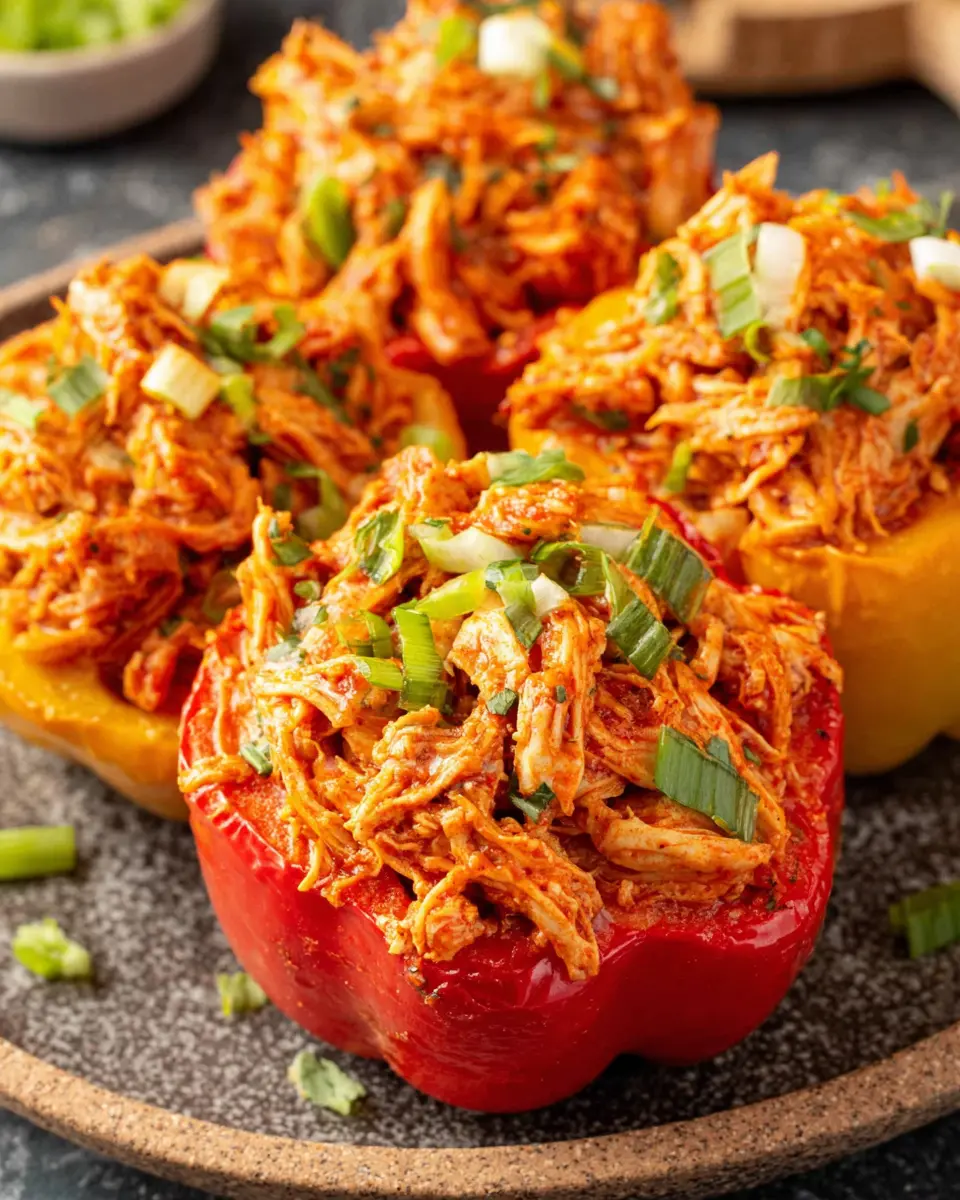 pulled bbq chicken stuffed peppers close up