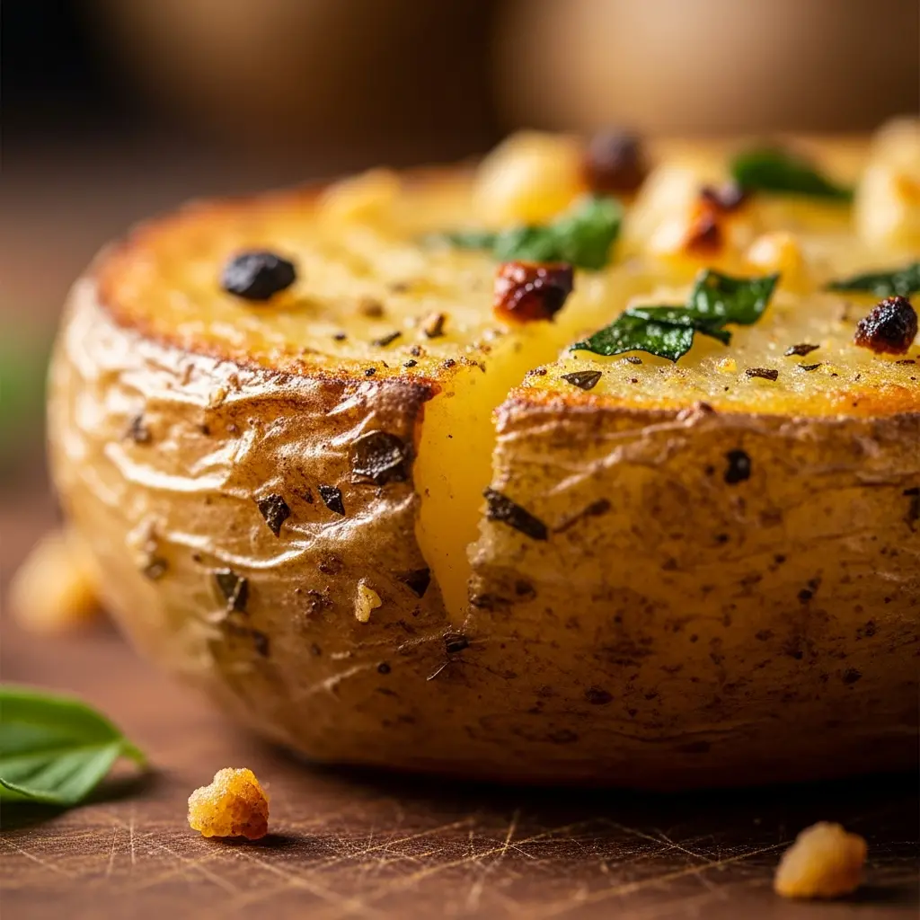 roasted garlic baby potatoes close up