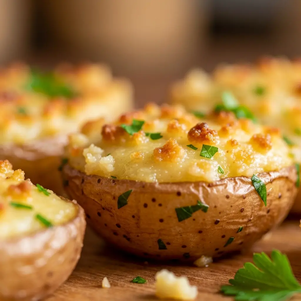 roasted garlic butter potatoes close up