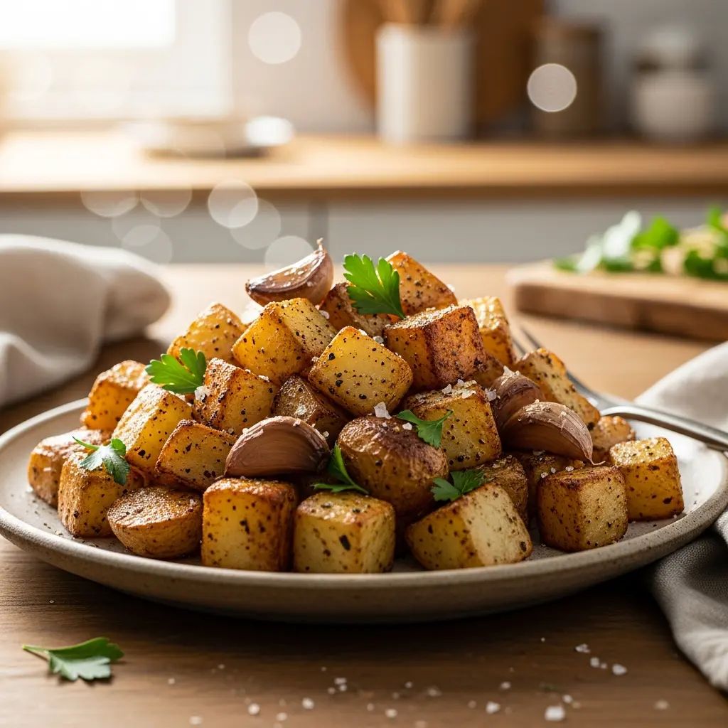 roasted garlic diced potatoes final presentation