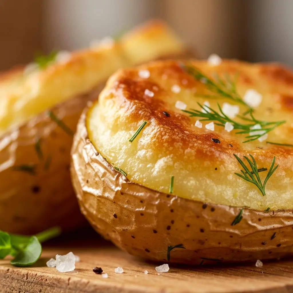 roasted garlic dill potatoes close up