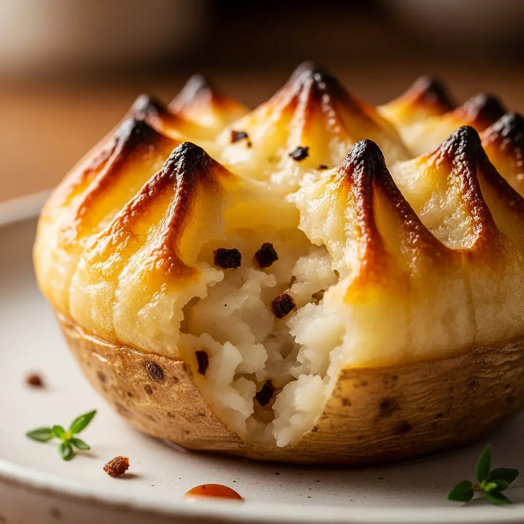 roasted garlic duchess potatoes close up