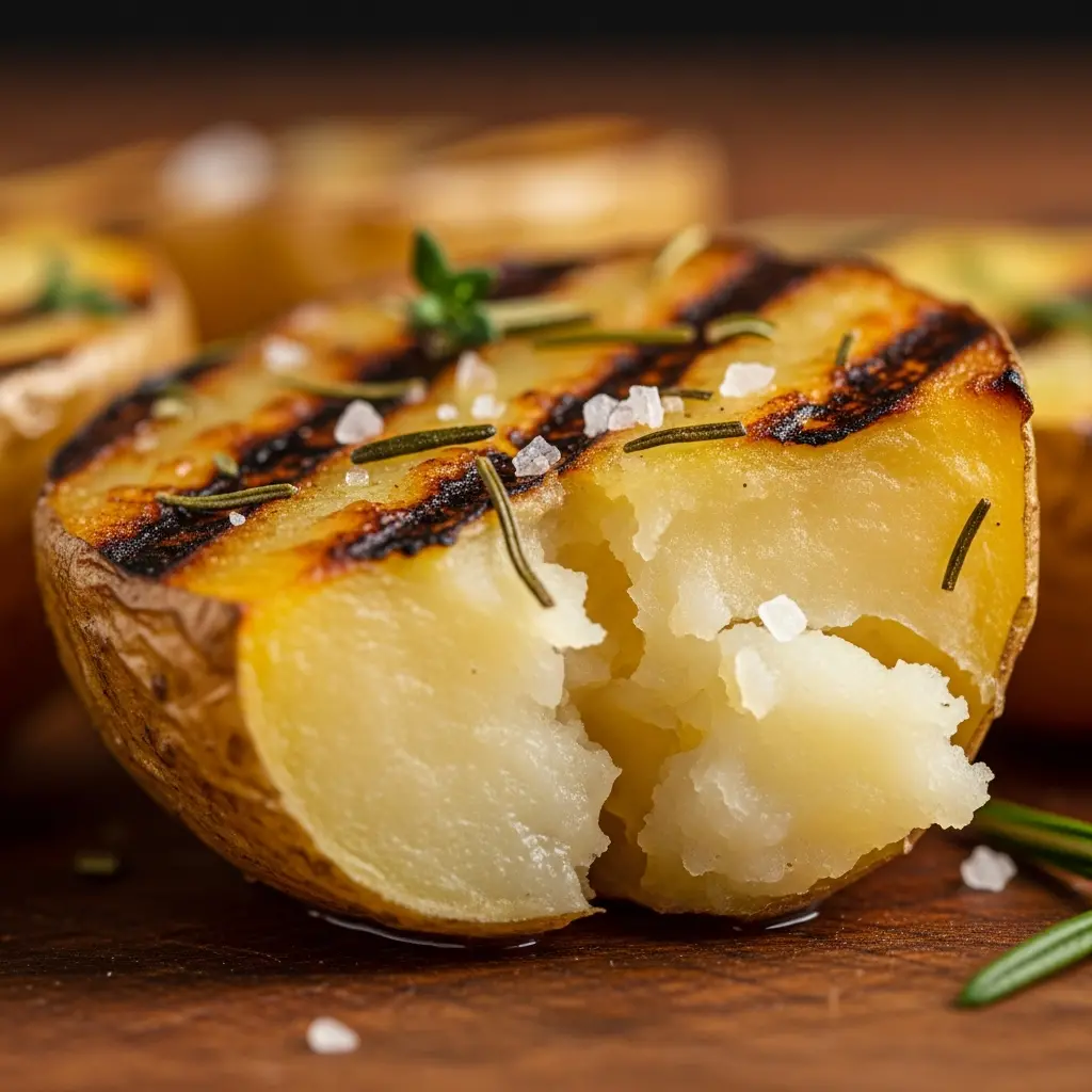 roasted garlic potatoes grill close up
