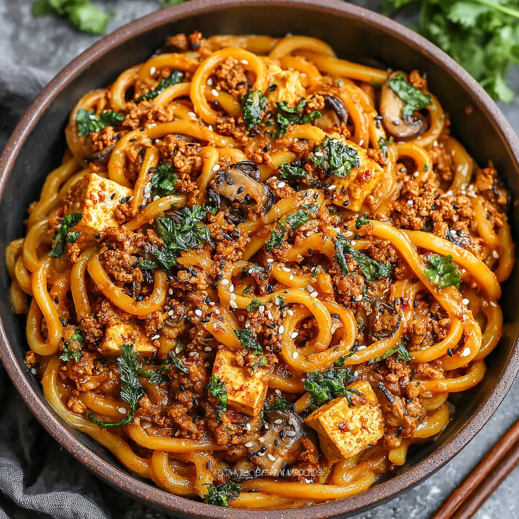 spicy garlic noodle stir fry beef close up