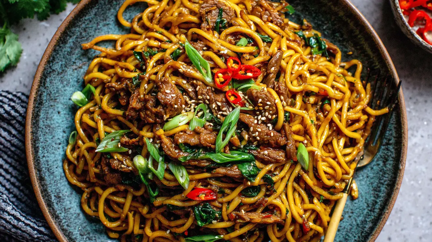 spicy garlic noodle stir fry duck breast final presentation