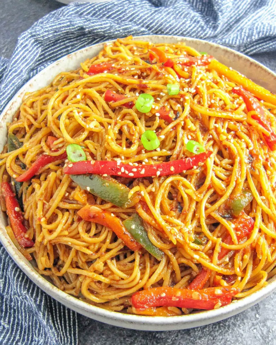 spicy garlic noodle stir fry instant pot close up