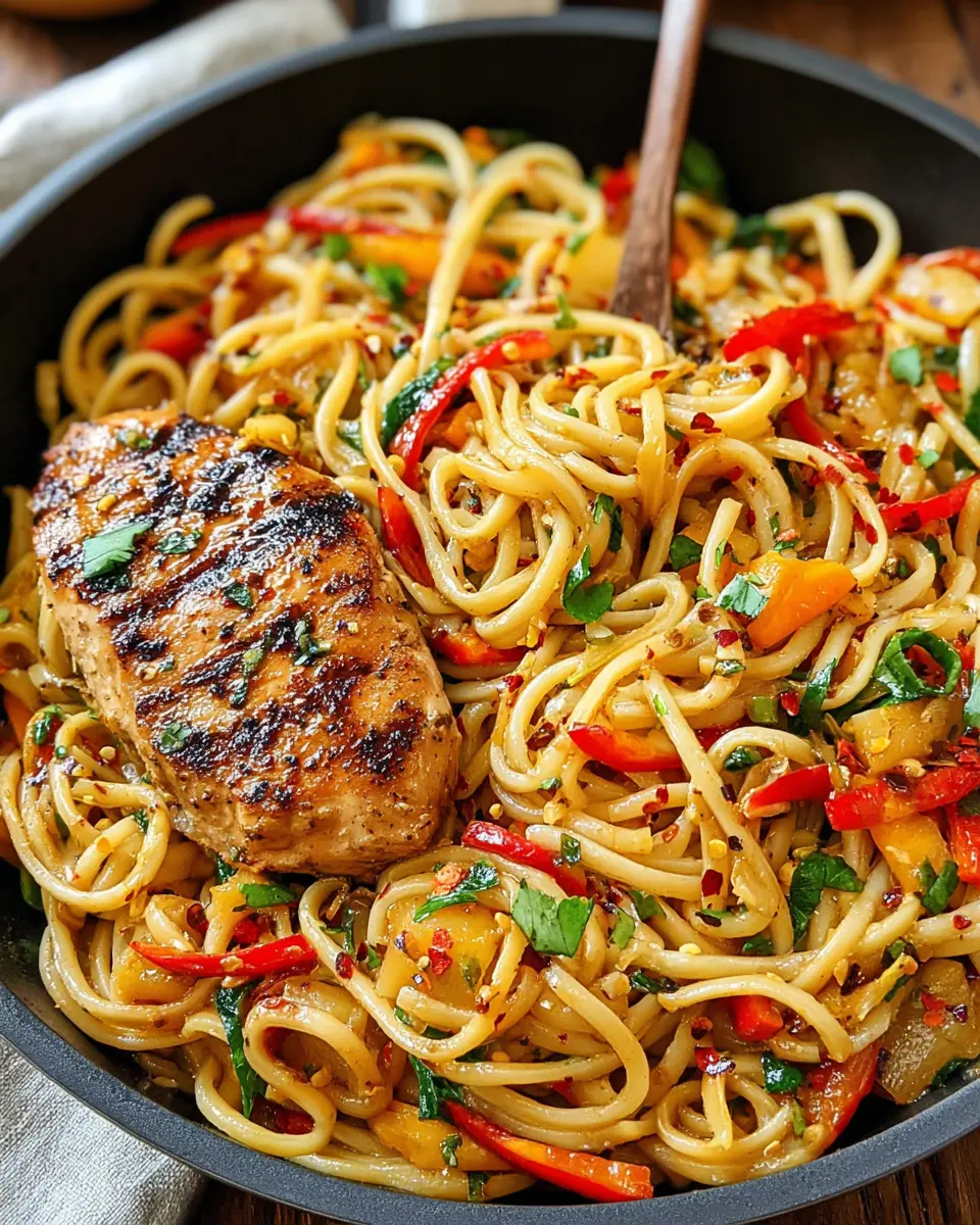 spicy garlic noodle stir fry low carb close up