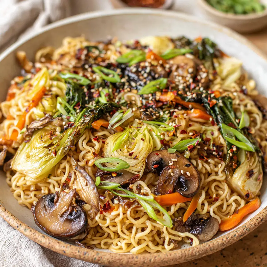 spicy garlic noodle stir fry mushroom final presentation