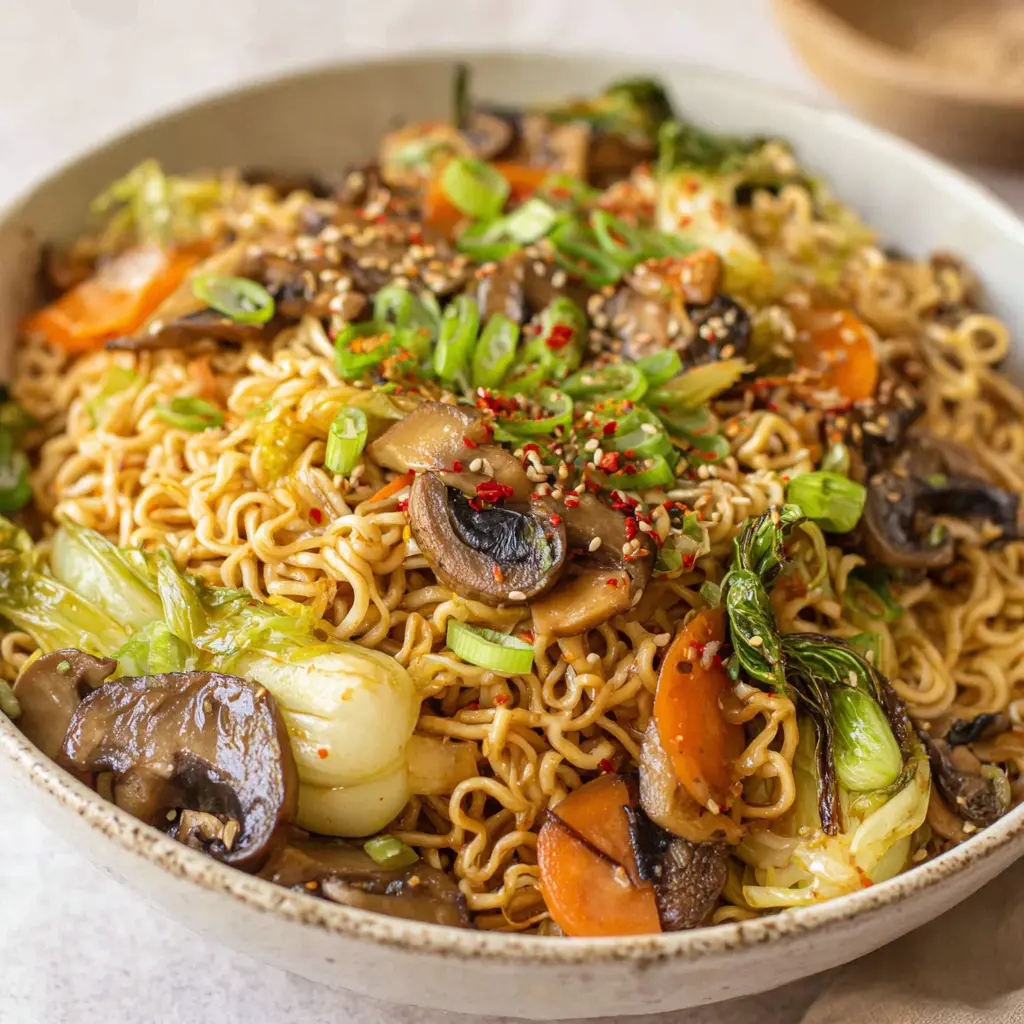spicy garlic noodle stir fry mushroom