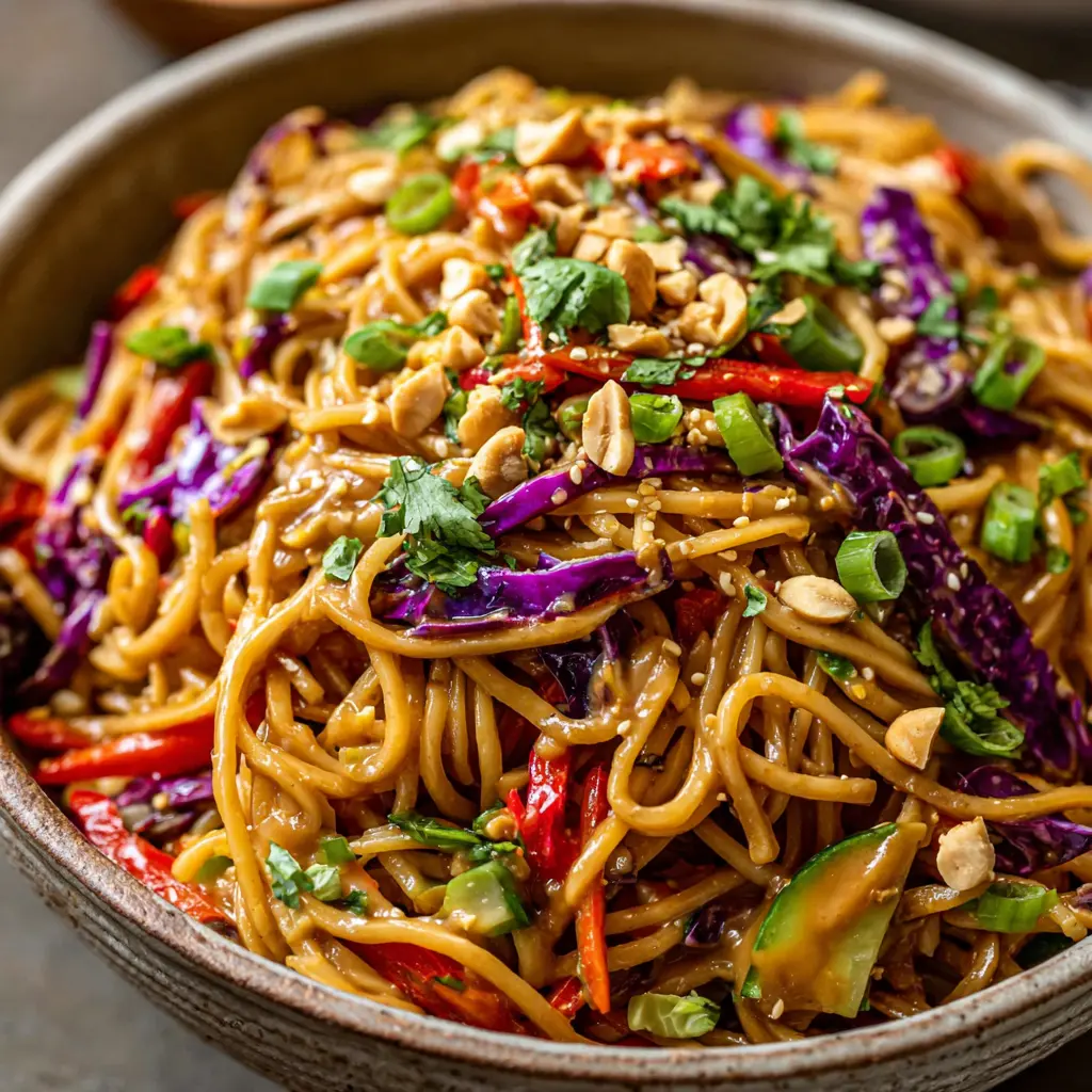spicy garlic noodle stir fry peanut sauce final presentation