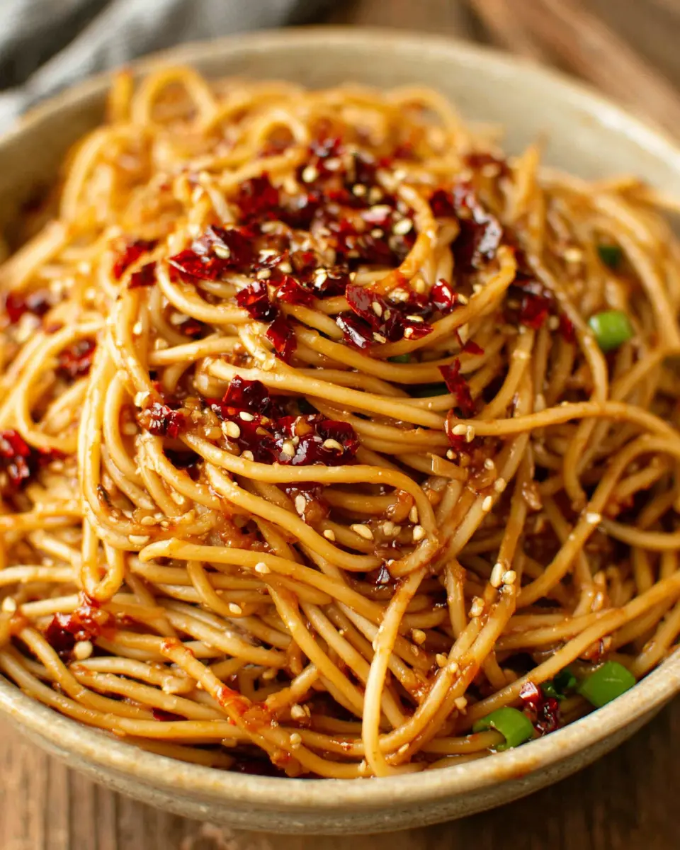 spicy garlic noodle stir fry sauce close up