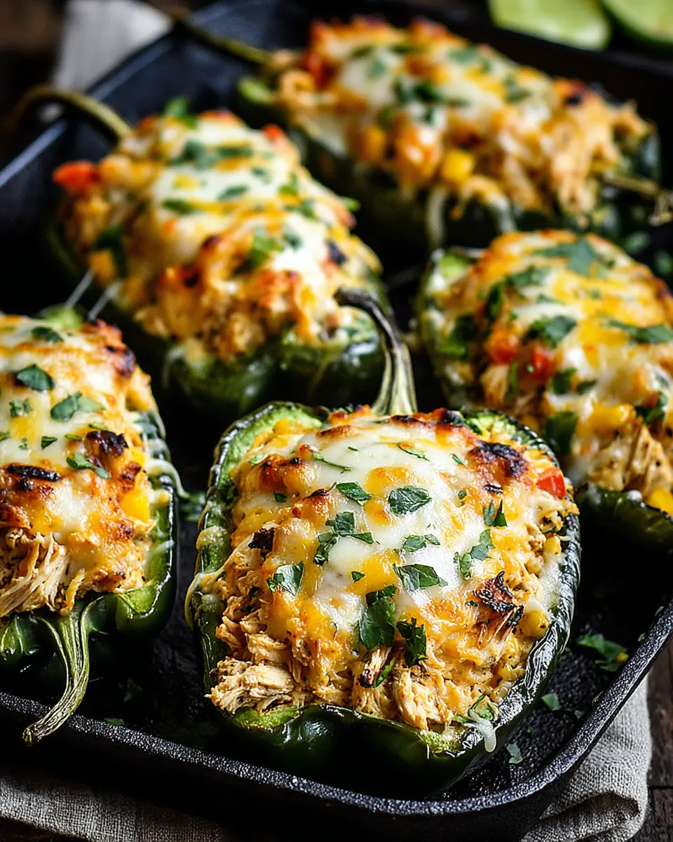 spicy grilled poblano chicken stuffed peppers close up