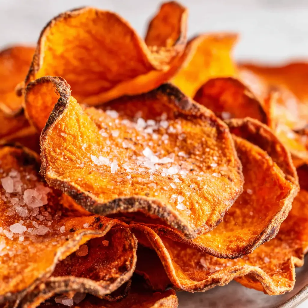 Air Fryer Sweet Potato Chips close up