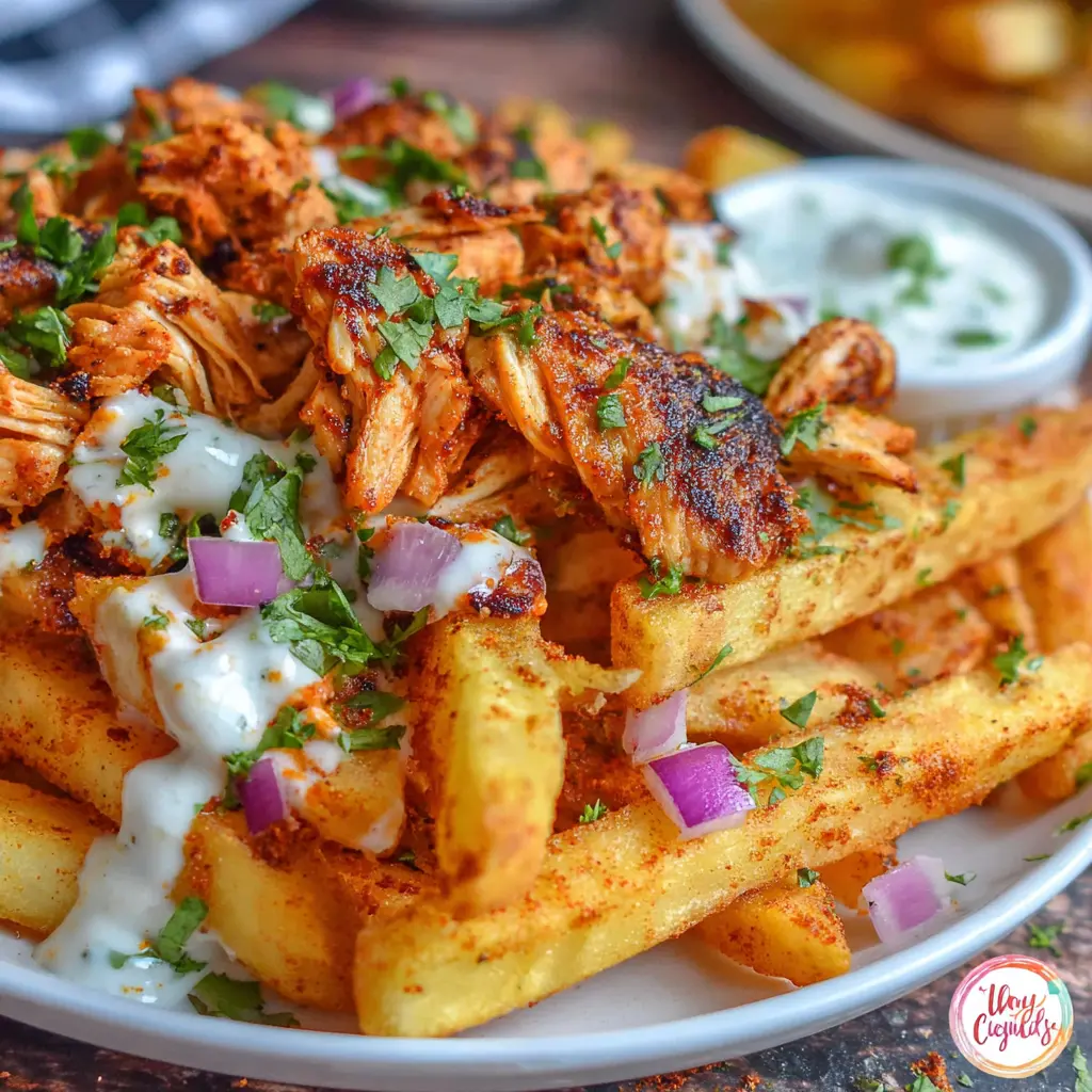 Chicken Shawarma Loaded Fries close up