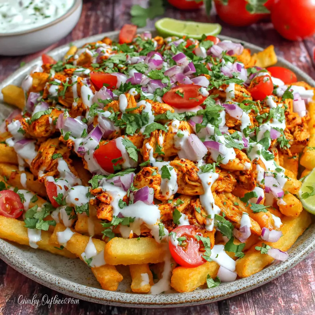 Chicken Shawarma Loaded Fries final presentation