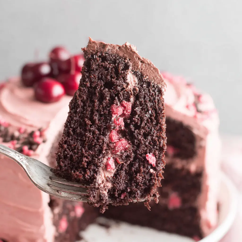 Chocolate Cherry Layer Cake close up