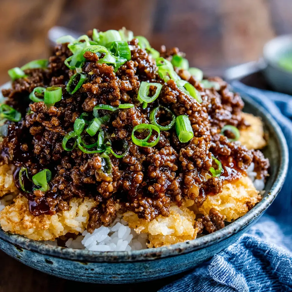 Crispy Rice Beef Bowl final presentation