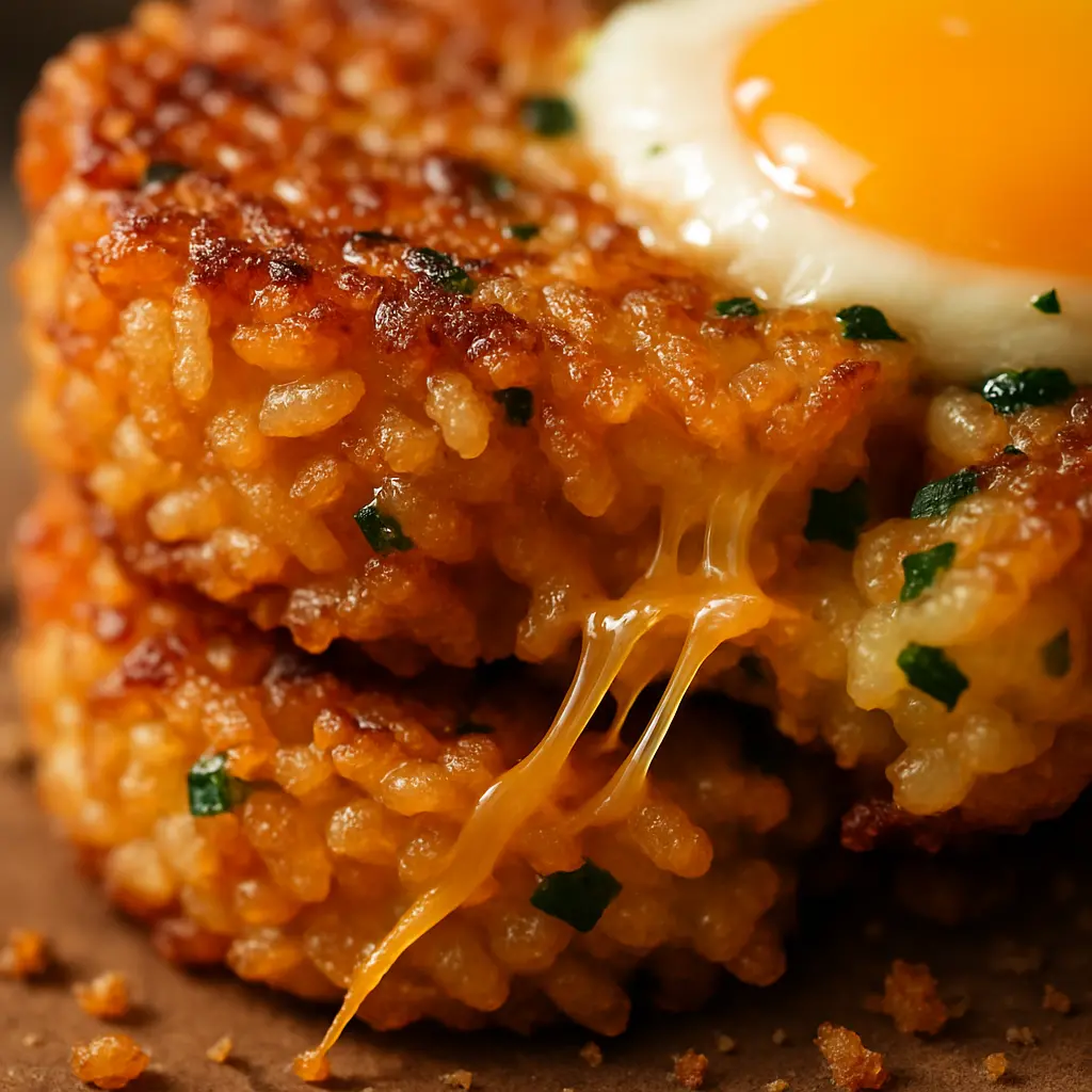 Crispy Rice Egg Stack close up