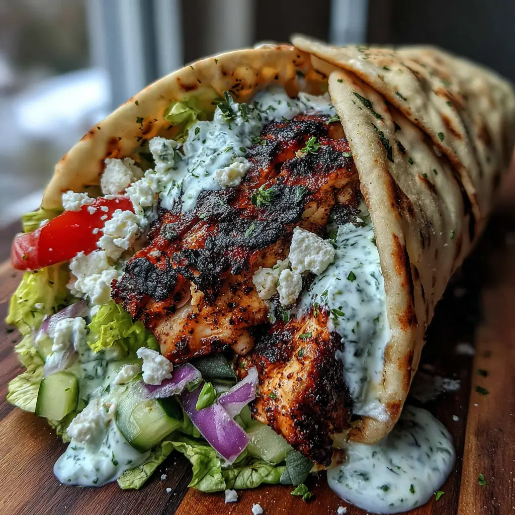 Greek Chicken Tzatziki Wrap close up