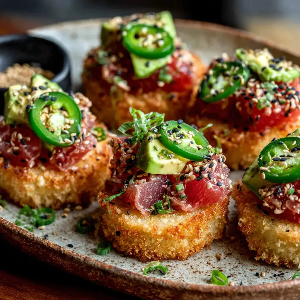 Spicy Tuna Rice Cakes final presentation