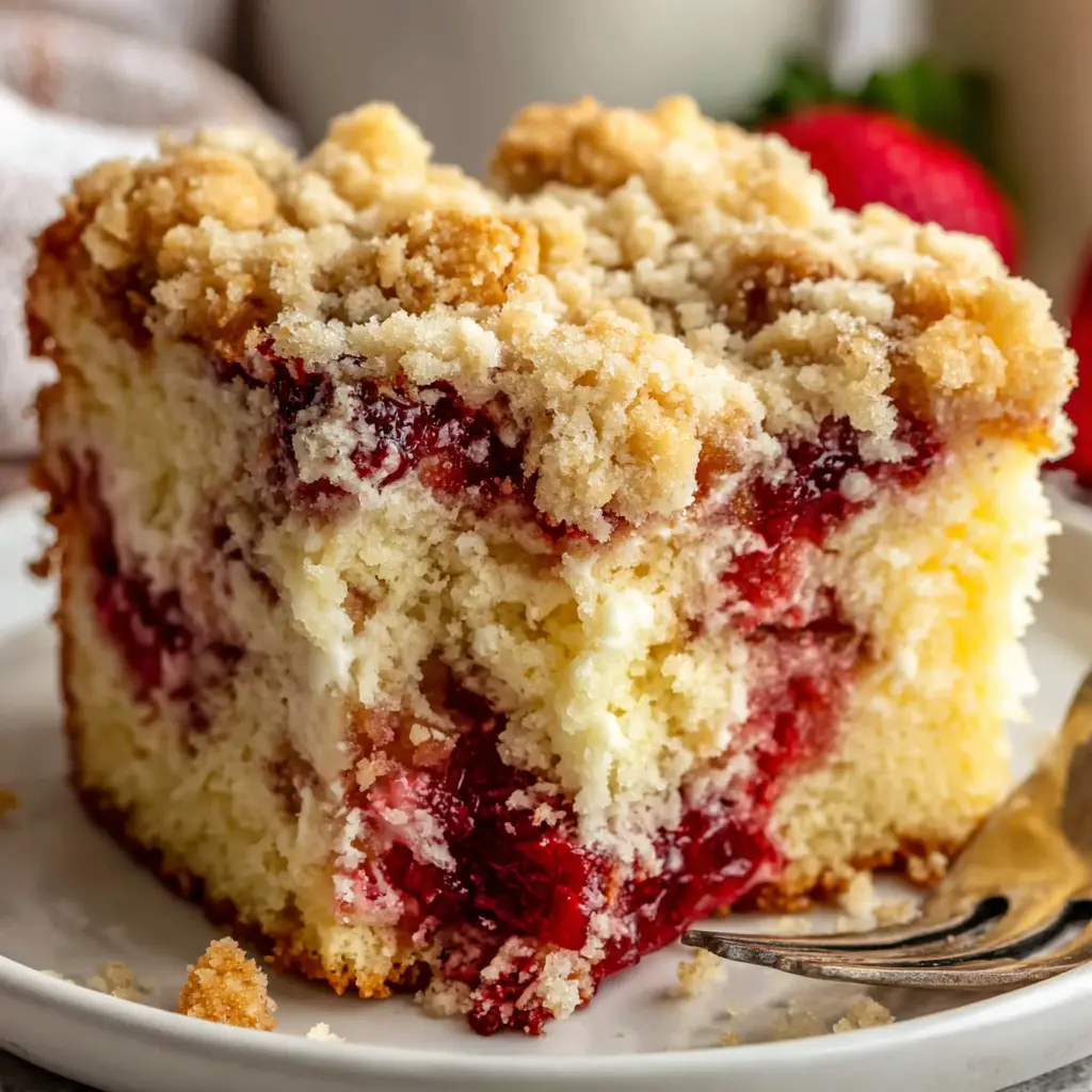 Strawberry Vanilla Crunch Cake close up