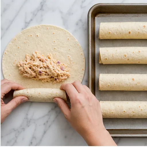 Step 2: Rolling the taquitos tightly with filling