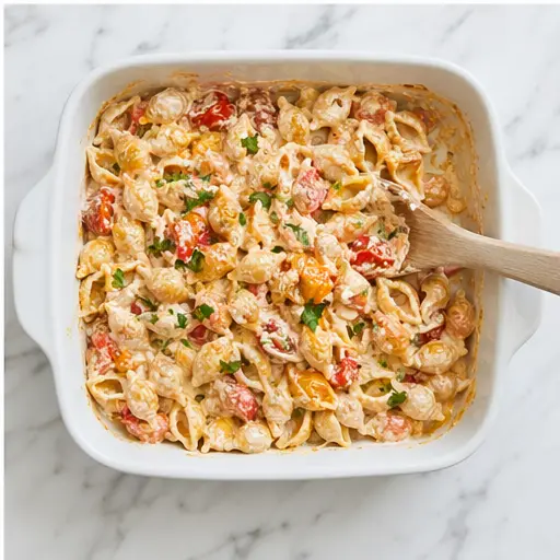 Step 4: Stirring cooked pasta into creamy sauce