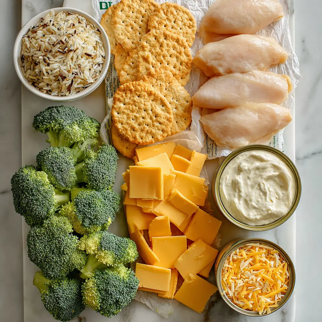 broccoli chicken cheese wild rice casserole - main ingredients