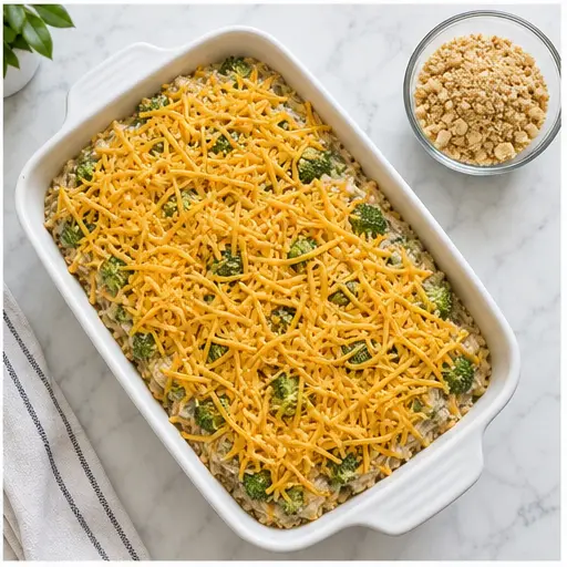 Step 4: Assemble casserole with cheese and cracker topping