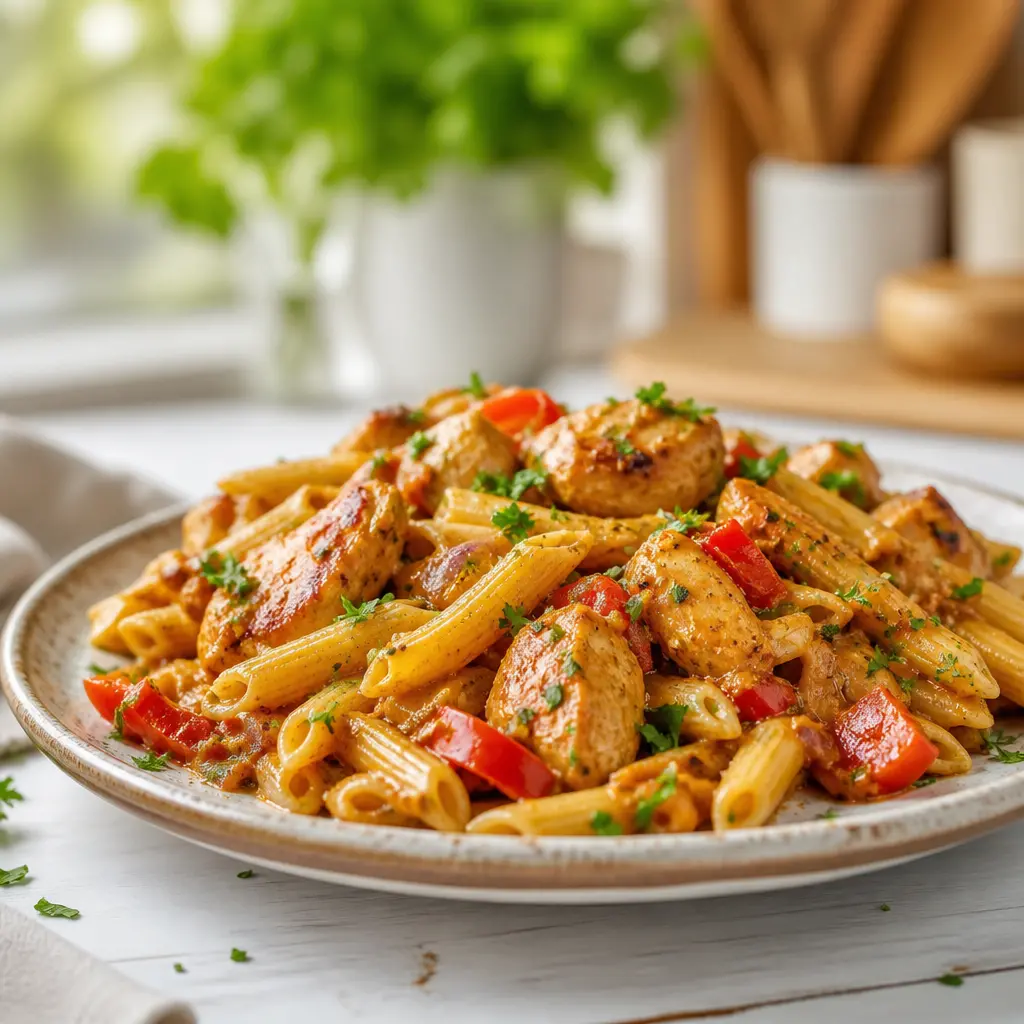cajun bbq chicken pasta skillet - final presentation
