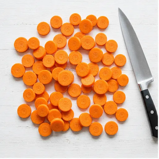 Step 1: Slicing carrots into even rounds