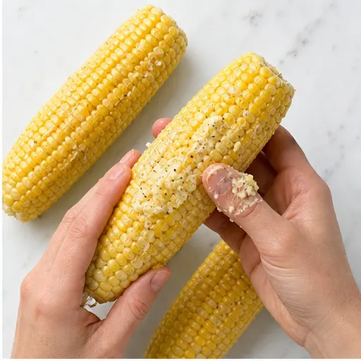 Step 2: Rubbing butter onto corn