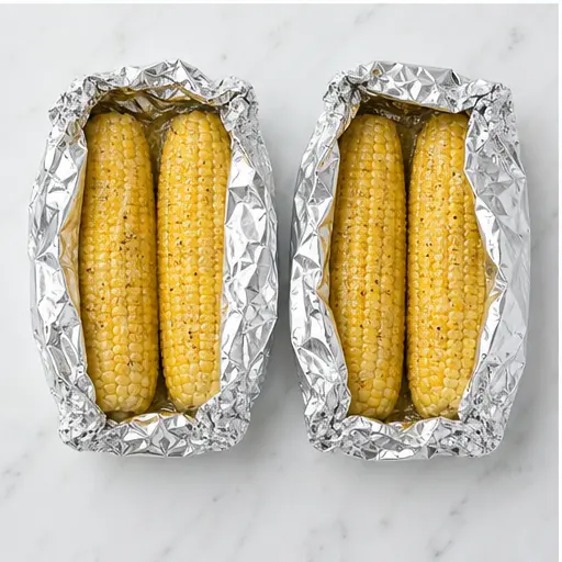 Step 3: Wrapping corn in foil packets