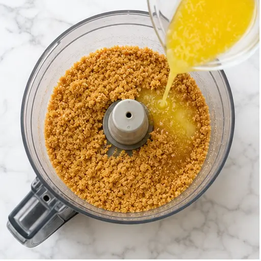 Step 1: Crushing graham crackers and mixing with butter