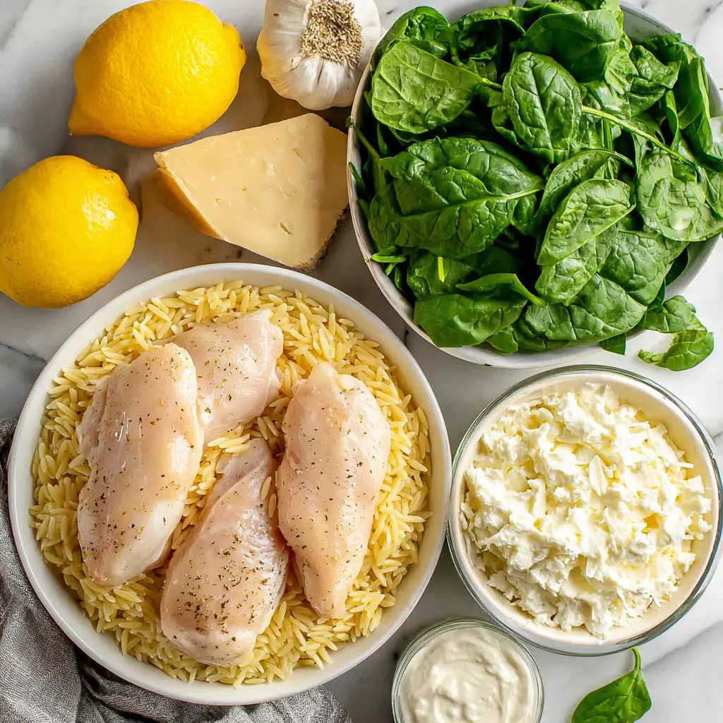 lemon chicken orzo - main ingredients
