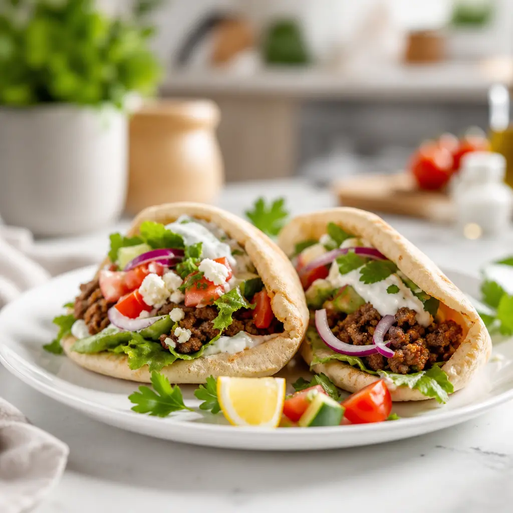 mediterranean ground beef pita pockets - final presentation