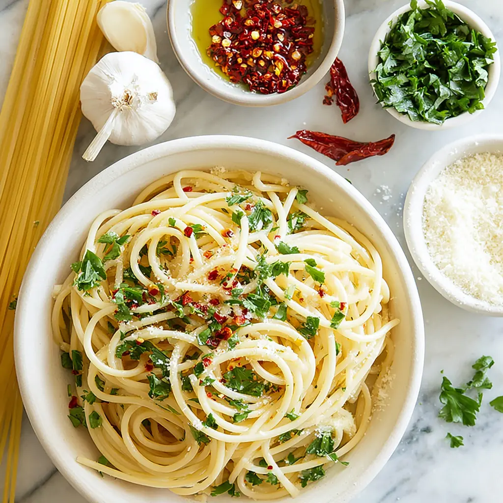 pasta aglio e olio - main ingredients