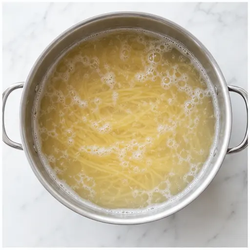 Step 1: Boiling spaghetti in salted water