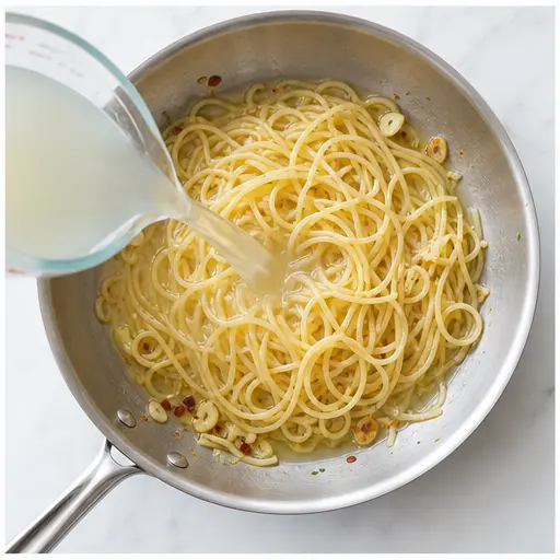 Step 3: Tossing pasta with garlic oil and pasta water