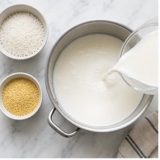 Step 1: Boiling milk with rice and millet