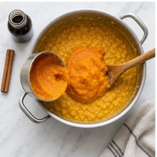 Step 3: Stirring in pumpkin puree and spices