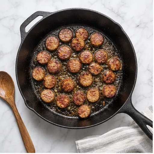 Step 1: Browning sausage coins in skillet