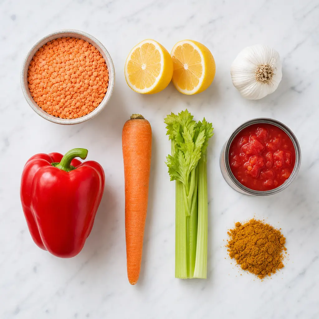 spicy lentil soup - main ingredients
